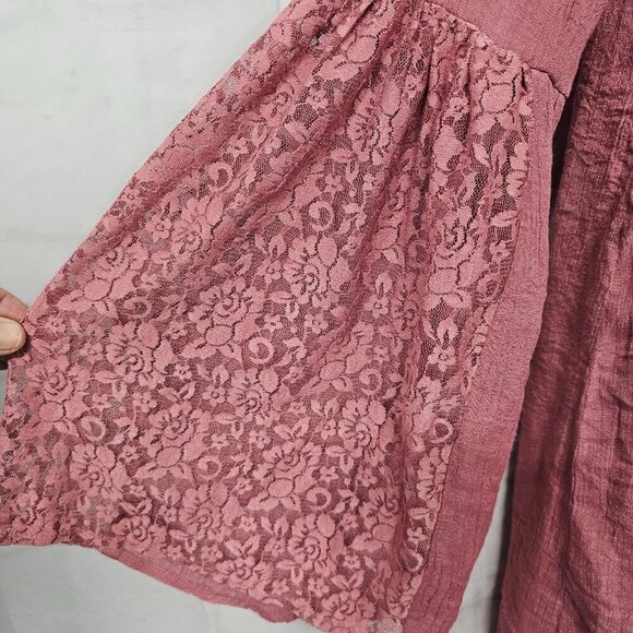 Comme Mauve Lace Fairy Coquette Boho Bell Sleeve Tunic Mini Dress S - Picture 4 of 11